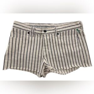 Madewell Women's Navy Blue White Striped Denim Raw Hem Cuffed Shorts Size 28